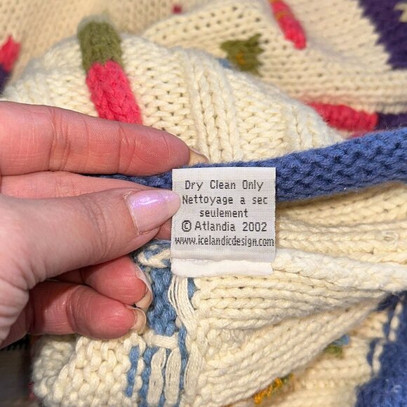 Vtg Y2k Icelandic Design Colorful Knit Cardigan Sweater Cotton Zipper Sz Medium - Picture 8 of 8
